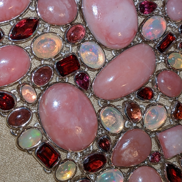 Pink Opal, Ethiopian Opal, Rhodolite Multi-Gemstone Necklace - Picture 4 of 16